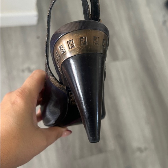FENDI Zucca FF Logo Canvas Peep Toe High Heel Slingbacks Size 38 - Picture 14 of 17